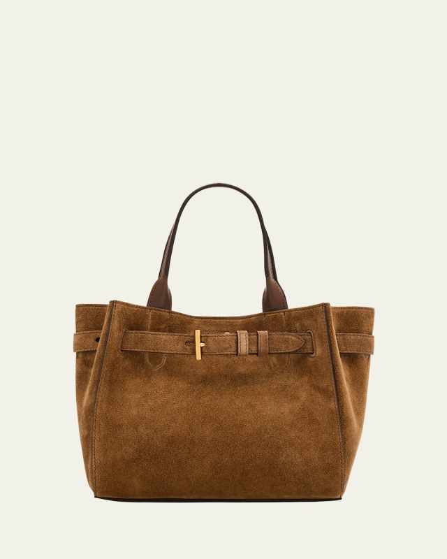 Audrey Small Belted Tote Bag in Suede